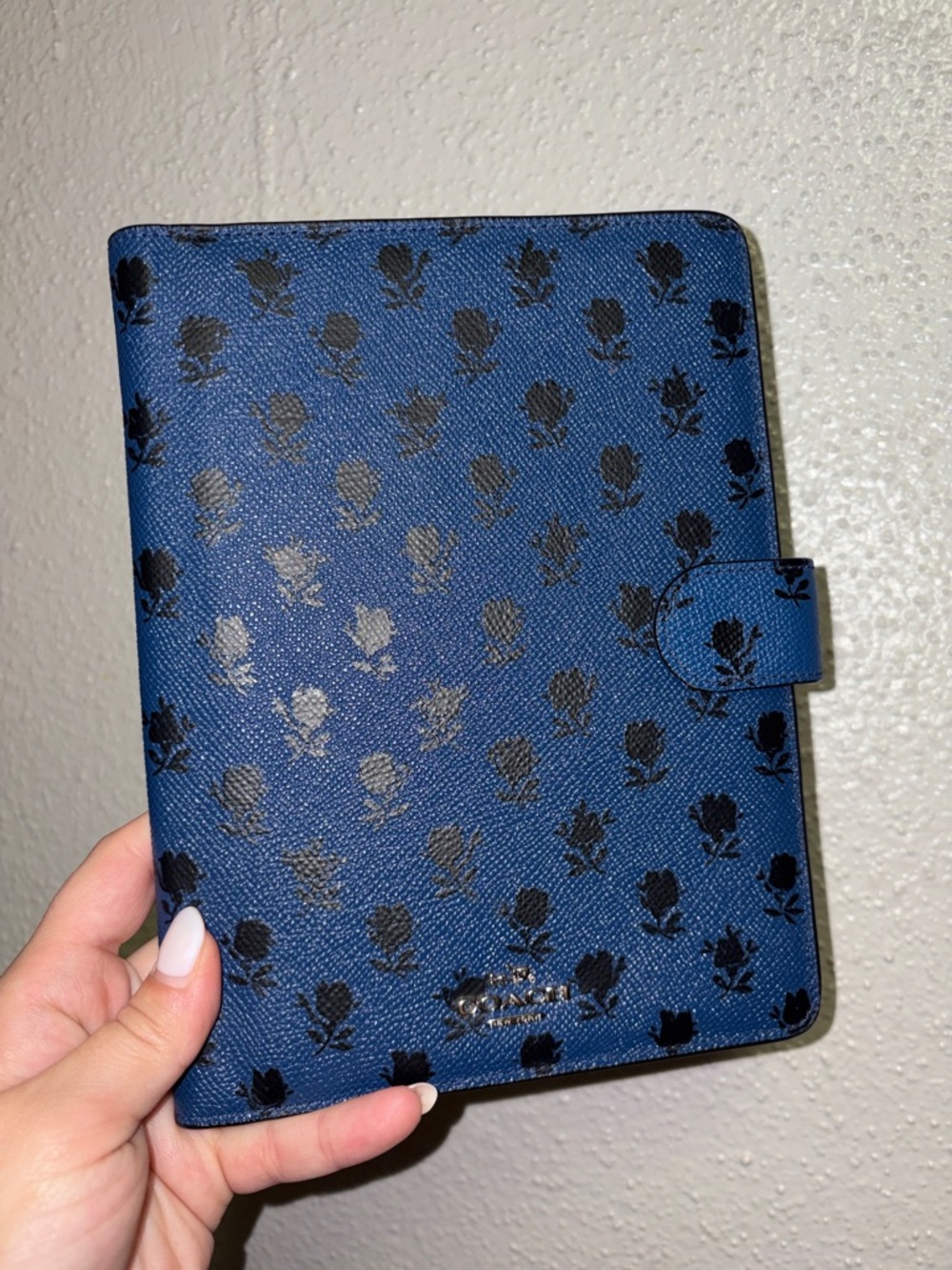 Coach Navy Blue Floral Leather Planner Journal Cover with Snap - Picture 13 of 13